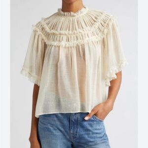 Ulla Johnson Zuri wool gauze ruched Blouse.
